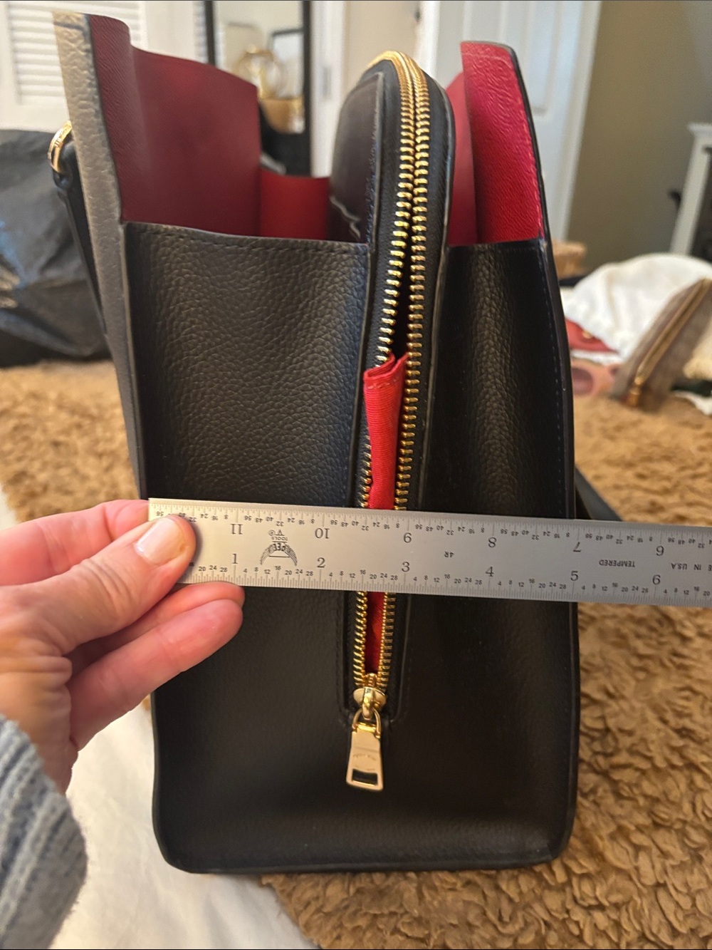 Coach Black Leather Tote with Red Interior and Gold Hardware - Picture 5 of 6
